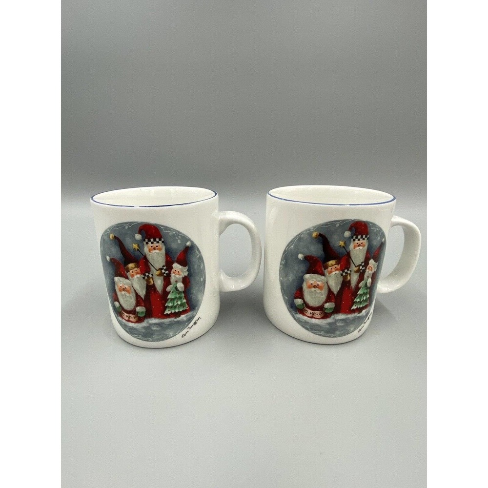Vtg 1997 Rainbow Mountain Elaine Thompson Christmas Mugs Set of 2 Coffee Cups
